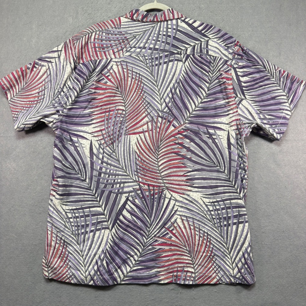Tommy Bahama IslandZone Mens XL Silk Blend Palm Leaf Print Camp Shirt Purple Red - Picture 4 of 8